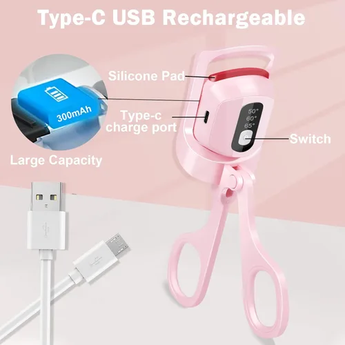 Vista 7 de Hicdaw Rizador de pestañas calentado, rizador de pestañas eléctrico con peine recargable por USB, rizador de pestañas de calentamiento rápido