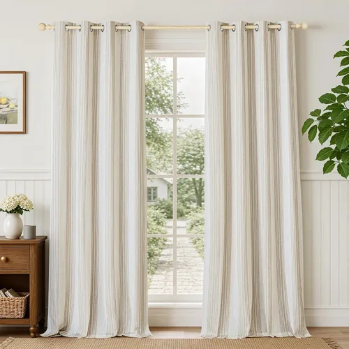 Vista 59 de DriftAway Chris Linen - Cortinas opacas con capa térmica y reductora de sonido, 63 pulgadas de largo para dormitorio, cortinas estampadas a rayas