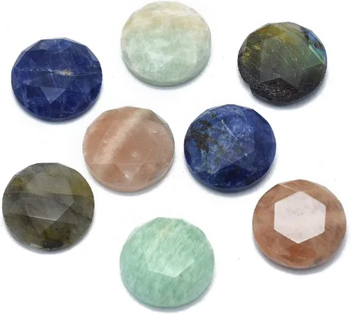 Vista 8 de Fashewelry 30 piezas de cabujones de piedra natural mixta de 0.55 x 0.39 pulgadas con parte trasera plana, azulejos de camafeo ovalados facetados