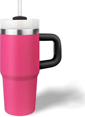 Vista 2 de Vaso de 14 oz con asa y pajita, vaso de 14 oz para niños con tapa y pajita, vasos de acero inoxidable para niños, para deportes al aire libre