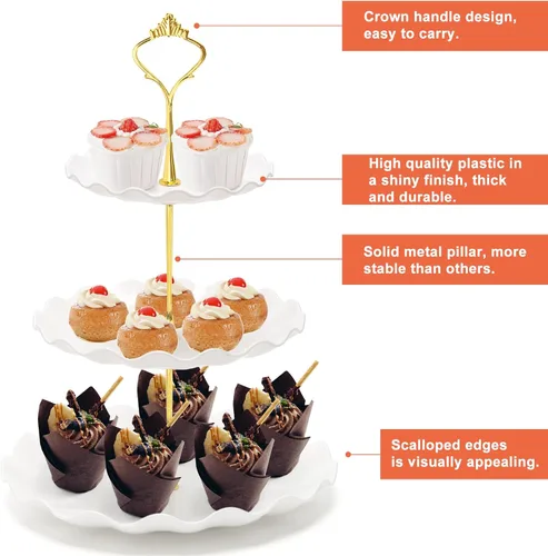 Vista 4 de Coitak Soportes de plástico para cupcakes, soporte para cupcakes de 3 niveles, bandeja de torre de postre para fiesta de té, cumpleaños y boda