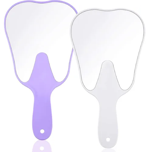Vista 7 de Jetec 2 piezas de espejo de mano en forma de dientes, bonito espejo de maquillaje de mano, espejos dentales de plástico con asa, espejo de mano