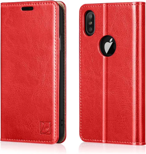 Vista 29 de Belemay Funda tipo cartera compatible con iPhone 8 Plus, de piel de vaca auténtica, funda tipo folio (funda interior de TPU suave), ranuras