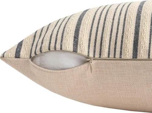 Vista 3 de Fundas de almohada negras de lino para granja, fundas de almohada decorativas a rayas para exteriores, fundas de almohada cuadradas para sofá, cama