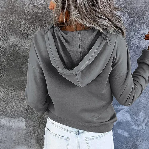 Vista 119 de Sudaderas con capucha para mujer, con cuello de botón, sin botones, con cordón, manga larga, lindas, ropa para adolescentes y niñas