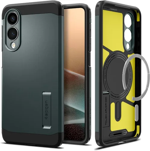 Vista 27 de Spigen Funda para Galaxy S25, Tough Armor MagFit [Kickstand] [Compatible con MagSafe] [Protección de grado militar] - Abyss Green Abyss Verde