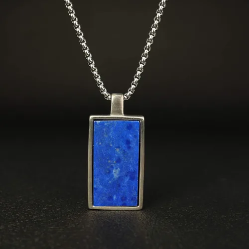 Vista 3 de COAI Collar con colgante de piedra rectangular para hombre