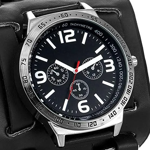 Vista 2 de Avaner Reloj deportivo de cuarzo analógico para hombre, estilo steampunk, color negro, con esfera redonda, esfera redonda, reloj deportivo de cuarzo