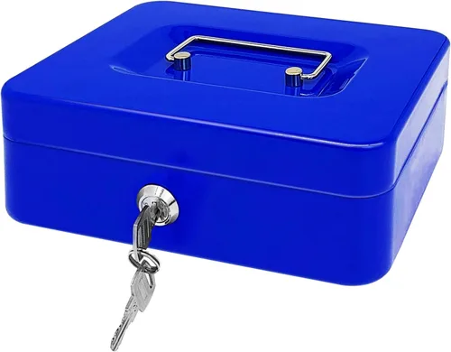 Vista 17 de Caja de efectivo de acero con cerradura de llave, organizador de dinero pequeño de metal con bandeja para dinero, caja de almacenamiento de efectivo
