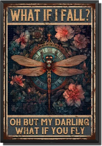 Vista 25 de LIUAXICIA Letrero de estaño vintage divertido con texto en inglés «Into The Forest I go to Lose My Mind and Free My Soul Dragonfly», letrero