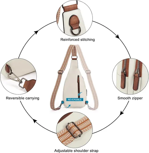 Vista 5 de CLUCI Bolso bandolera para mujeres y hombres, cangureras de cuero para mujer, bandolera pequeña, bolsa de pecho para viajes, senderismo, ciclismo