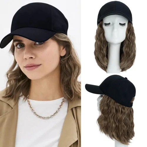 Vista 13 de S-noilite Peluca de gorra de béisbol con extensiones de cabello, 8 pulgadas, corta, rizada, ondulada, estilo Bob, peinado, ajustable, con cabello