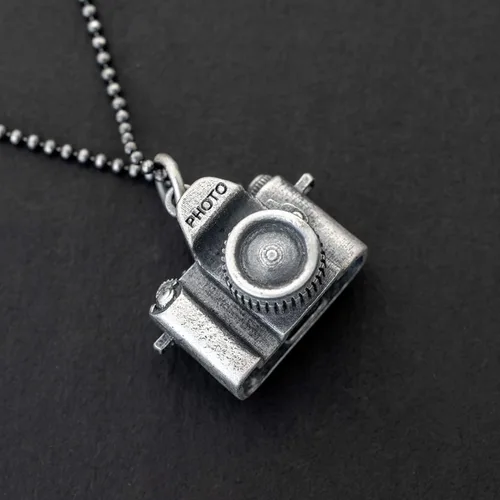 Vista 13 de Handmade Pendant Necklace Big sterling silver necklace on ball chain for men pendants necklace camera pendant necklace photographer necklace photo