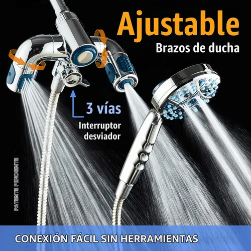 Vista 7 de AquaCare Polaris - Cabezal de ducha de alta presión de múltiples zonas con 208 ajustes y sistema de combinación de 3 vías con mango de acoplamiento