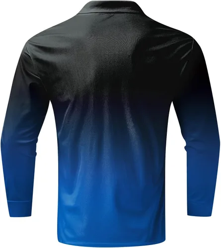 Vista 3 de Polo para hombre, ajuste regular, suave, transpirable, a la moda, casual, con cuello degradado, manga larga