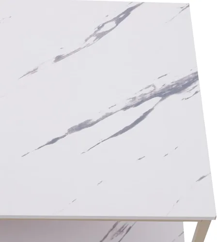 Vista 7 de Mesa de centro de mármol, mesa de centro moderna de mármol sintético de 2 niveles, mesa auxiliar rectangular con marco de metal dorado, mesa de café