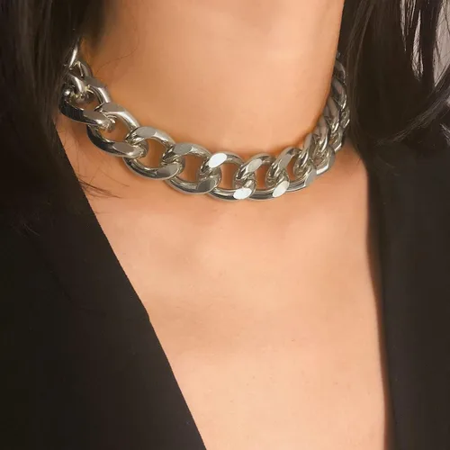 Vista 2 de Inactwin Collar rectangular de eslabones cubanos con eslabones gruesos collar de cadena de oro punk hip hop para mujer Metal Diamantes de imitación