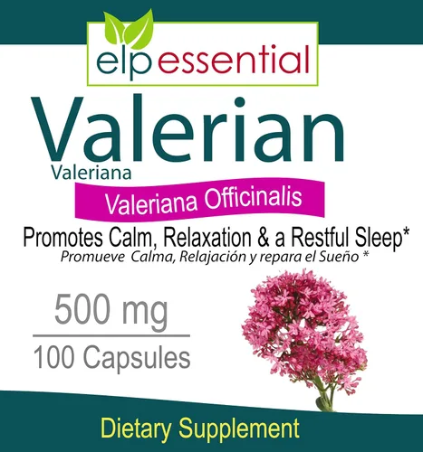 Vista 2 de Cápsulas de raíz de valeriana 500mg suplemento orgánico del extracto de la hierba 100 píldoras