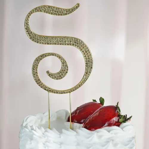 Vista 6 de Efavormart - Decoración para tartas de 4.5 pulgadas de alto con diamantes de imitación dorados brillantes para bodas, fiestas de cumpleaños, eventos