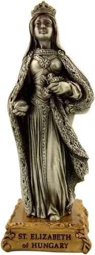 Vista 9 de Estatua de estatua de estatua de peltre de Nuestra Señora de Gracia sobre base de tono dorado, 4 1/2 pulgadas