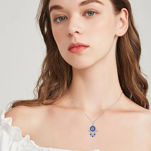 Vista 3 de Evil Eye Necklace for Women 925 Sterling Silver Tree of Life Hamsa Pendant Necklace Amulet Jewelry Gifts for Teen Girls