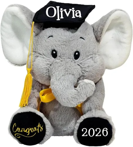 Vista 5 de Fiesta Regalo de graduación personalizado de peluche – Elefante de la clase 2026 con nombre personalizado y fecha de recuerdo para graduados, niños