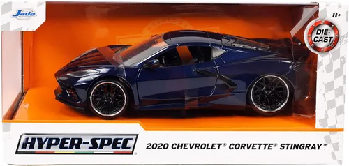 Vista 4 de Jada 32949 - Chevy Corvette Stingray C8 - Modelo de auto fundido a troquel serie 1/24 color azul oscuro metálico