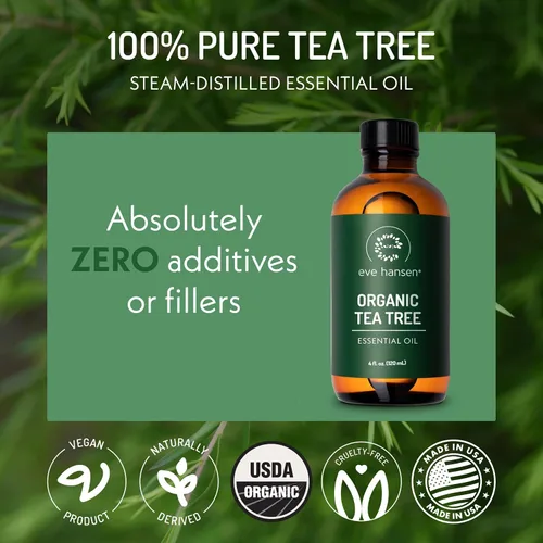 Vista 3 de Eve Hansen Aceite esencial de árbol de té orgánico (2 onzas) Aceite de árbol de té 100% Melaleuca Alternifolia puro para piel, cuero cabelludo