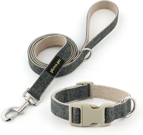 Vista 16 de Collar y correa para perro de algodón y cáñamo Plutus Pet, collar ajustable para perros pequeños, medianos y grandes, resistente y suave en la piel