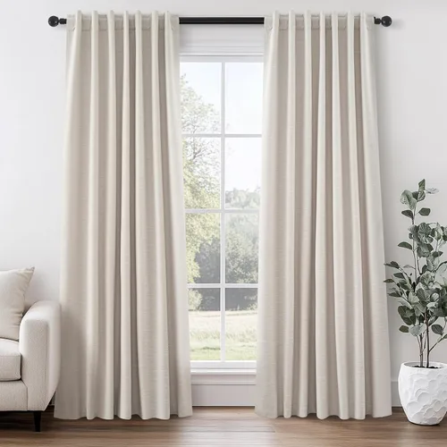 Vista 36 de Topfinel Cortinas opacas, blanco beige, 2 paneles, ventanas pequeñas, textura, mezcla de lino, bohemia, abedul, rural, gancho, bolsillo trasero