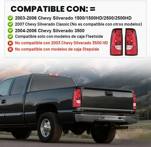 Vista 3 de Luz trasera PIT66 para Chevy Silverado 1500 2500 3500 2004 2005 2006 Lente roja mejorada