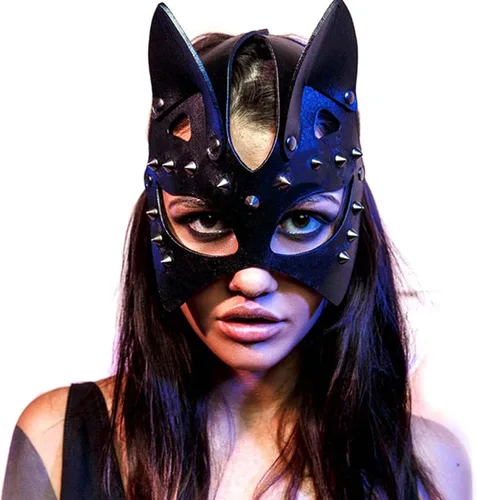 Vista 3 de Seglorwy Máscaras de cuero para disfraz de conejo, zorro, gato, mujer, máscara sexy de piel sintética para fiesta de máscaras, Halloween, cosplay