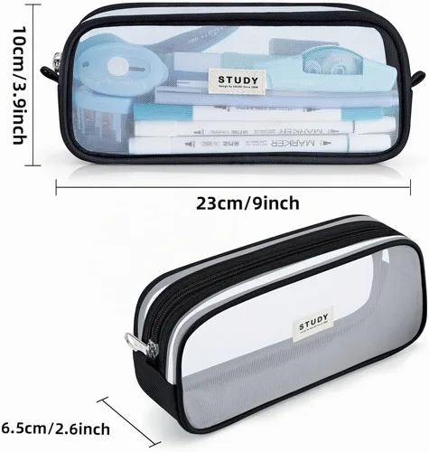 Vista 3 de KALIDI Estuche para lápices de malla cuadriculada de gran capacidad, estuche grande para lápices con cremallera, bolsa de lápices simple, bolsa