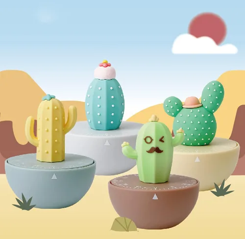 Vista 6 de Lindo cactus en forma de administrador de tiempo 60 minutos temporizador mecánico cocina temporizador de cocina (azul)