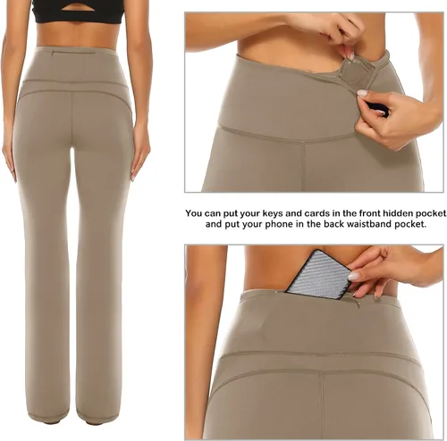 Vista 3 de AFITNE - Pantalones de yoga con corte de bota con bolsillos para mujer de talle alto pantalones de yoga para entrenamiento con control de abdomen