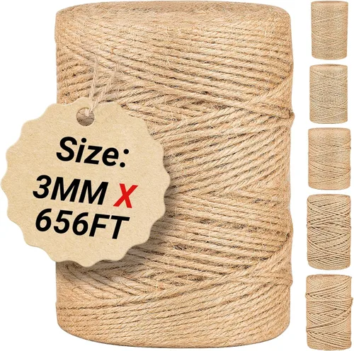 Vista 8 de Cuerda de yute natural de 0.039 in x 1312 pies, cuerda de yute a granel para manualidades, jardinería, envoltura de regalos, cordón decorativo
