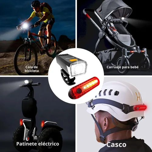 Vista 4 de Kunhe Luces de bicicleta recargables USB-C delanteras y traseras (2 o 4 o 10 o 20 paquetes) conducción nocturna para niños y adultos, 3 modos