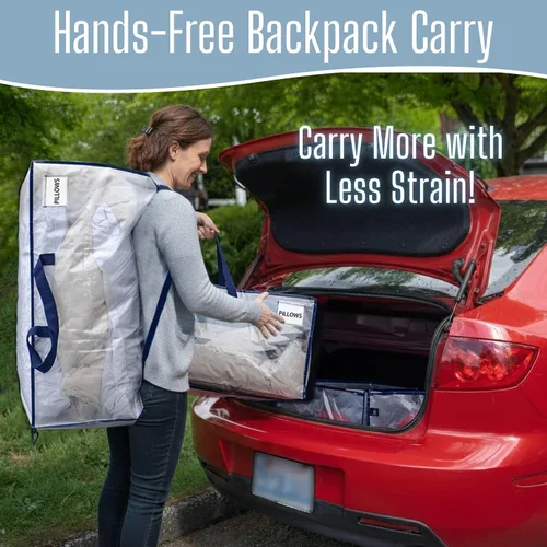 Vista 11 de VENO Paquete de 6 bolsas de mudanza resistentes con correas de mochila, cremalleras y asas, bolsas de embalaje extragrandes para artículos