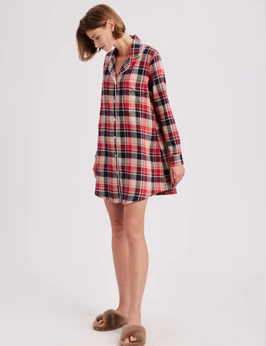 Vista 4 de Ekouaer Camisones de algodón para mujer, con botones, manga larga, a cuadros, estilo casual, para novio