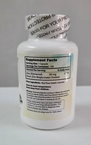 Vista 7 de Dr Clark Store Suplemento de bisglicinato de zinc 30 mg, 100 cápsulas