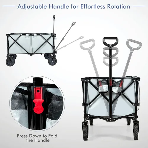 Vista 5 de S AFSTAR Carrito plegable de jardín, con mango ajustable y ruedas universales, carrito plegable resistente para material agrícola, juguetes, Gris