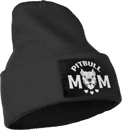 Vista 4 de V LONVOY Pitbull Mom - Gorro de punto de invierno para hombres y mujeres, gorro de punto acanalado para uso diario, color negro, Negro