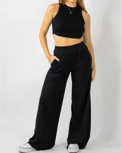 Vista 3 de Pantalones deportivos de pierna ancha para mujer, elásticos, cintura alta, pierna recta, pantalones deportivos holgados con bolsillos