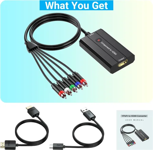 Vista 2 de Convertidor de componente macho a HDMI para DVD/STB/VHS con componente hembra para mostrar en televisores de alta definición