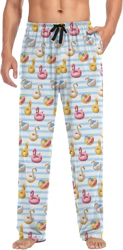 Vista 3 de Pantalones de pijama para hombre, pantalones de descanso para hombre, con bolsillos, corte recto, pantalones de pijama para hombre, talla S-2XL