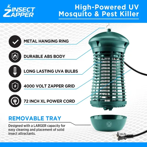 Vista 2 de Livin' Well Green Bug Zapper para interiores y exteriores – 4000 V de alta potencia eléctrica Mosquito Zapper Home Patio, 1,500 pies cuadrados rango