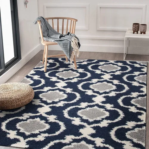 Vista 8 de Alfombra de área peluda para interior, cómoda, estilo entretejido marroquí, Polipropileno, Gris/Crema