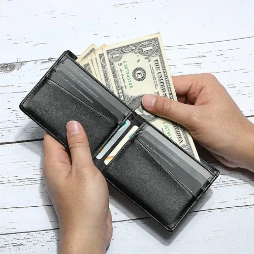 Vista 4 de Lanyani Carteras RFID Bifold Simple, Sintético-negro-s, Casual