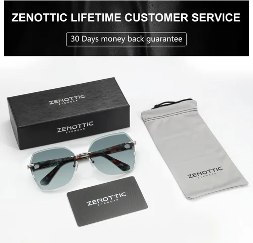 Vista 30 de ZENOTTIC Lentes de sol sin montura de gran tamaño para mujer, diseño geométrico de corte de diamante, lentes degradados, protección UV, tonos de moda