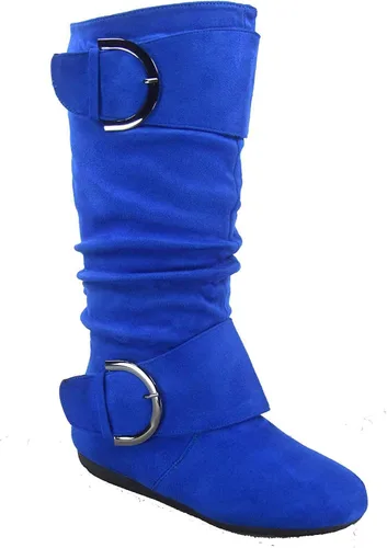 Vista 7 de TOP Moda Bank-81 Botas de mujer con puntera redonda, tacón plano, cierre de cremallera y hebilla, estilo holgado. Negro